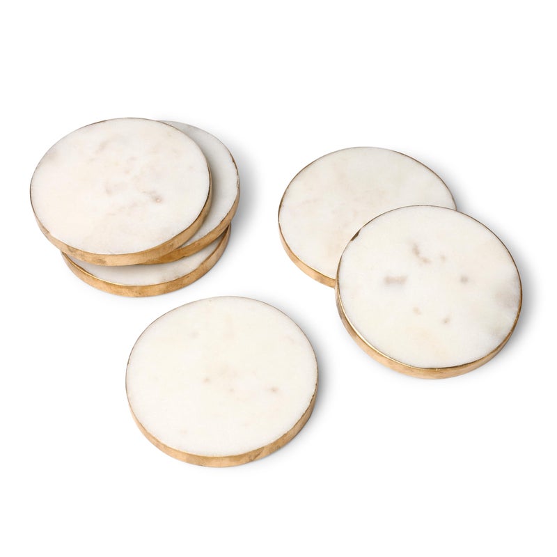 GoCraft Handcrafted White Marble Coasters with Gold Edges â€“ Set of 6 Elegant Drink Coasters for Beverages, Wine Glasses, Coffee Mugs, and Barware â€“ Stylish, Durable, and Perfect for Home or Office - Image 1